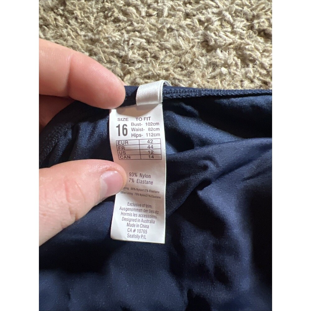 $92 Seafolly Women's Blue Retro Power Bikini Bottom Swimwear Size AUS 16 US 12 - Picture 2 of 2